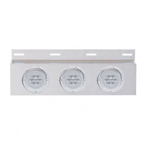 Stainless Top Mud Flap Plate w/ Three 21 LED 4" "GLO" Lights & Visors - Red LED/Clear Lens