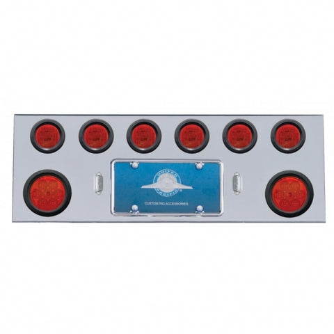 Stainless Rear Center Panel w/ Two 7 LED 4" Reflector Lights & Six 13 LED 2 1/2" Lights & Grommets - Red LED/Red Lens