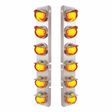 Peterbilt Stainless Front Air Cleaner Bracket w/ Twelve 9 LED Dual Function "GLO" Watermelon Lights & Visors - Amber LED/Amber Lens