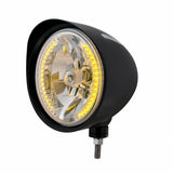 Black "Billet" Style Groove Headlight w/ Visor H4 Bulb w/ 34 Amber LED