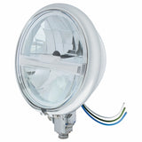 Chrome 5 3/4" Motorcycle Headlight 8 LED Bulb w/Silver Bar - Bottom Mount