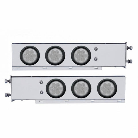 3 3/4" Bolt Pattern Chrome Spring Loaded Light Bar w/ Six 4" 7 LED Lights & Grommets - Red LED/Clear Lens