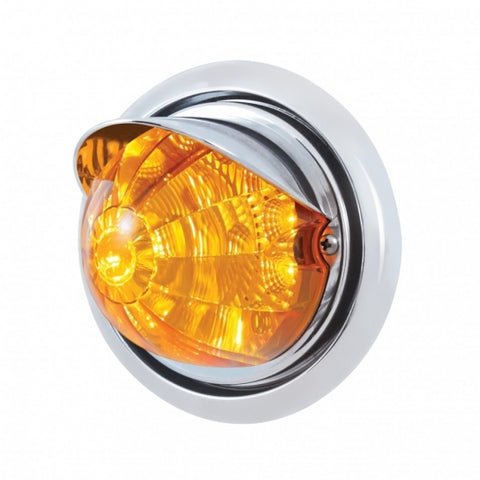 Freightliner Columbia Front Bumper Light w/ 17 LED Reflector Watermelon Light & Visor - Amber LED/Amber Lens