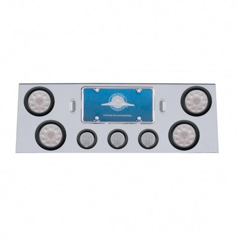 Stainless Rear Center Panel w/ Four 10 LED 4" Lights & Three 13 LED 2 1/2" Lights & Grommets - Red LED/Clear Lens