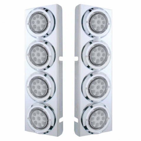 Peterbilt Stainless Front Air Cleaner Bracket w/ Eight 9 LED 2" Reflector Lights & Bezels - Amber LED/Clear Lens