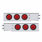 2 1/2" Bolt Pattern Chrome Spring Loaded Light Bar w/ Six 4" 10 LED Lights & Grommets - Red LED/Red Lens