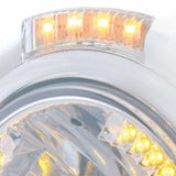 Stainless Steel Classic Headlight H4 w/34 Amber LED & Dual Mode LED Signal - Clear Lens