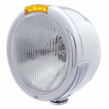 Stainless Steel Classic Half Moon Headlight H4 Bulb & LED Turn Signal - Amber Lens