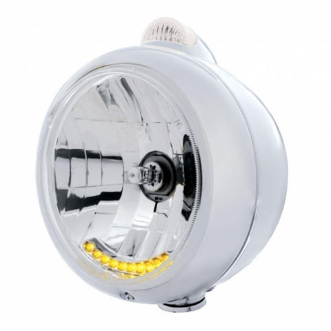 Stainless Steel Guide 682-C Headlight H4 w/ 6 Amber LED & Dual Mode LED Signal-Clear Lens