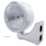 Stainless Steel Classic Half Moon Headlight H6024 Bulb & LED Turn Signal - Clear Lens