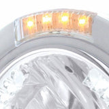 Stainless Steel Bullet Half Moon Headlight H4 w/ White LED & Dual Mode LED Signal-Clear Lens