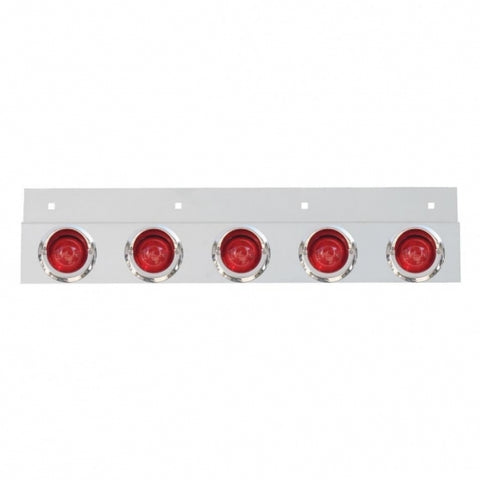 Stainless Top Mud Flap Plate w/ Five 9 LED 2" Beehive Lights & Visors - Red LED/Red Lens