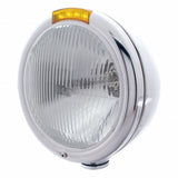 Stainless Steel Classic Headlight H4 Bulb & LED Turn Signal - Amber Lens
