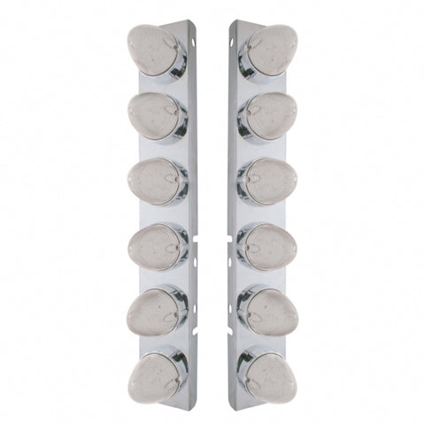 Peterbilt Stainless Front Air Cleaner Bracket w/ Twelve 19 LED Beehive Lights & Bezels - Amber LED/Clear Lens
