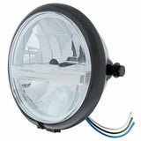 Black 5 3/4" Motorcycle Headlight 8 LED Bulb w/Silver Bar - Side Mount