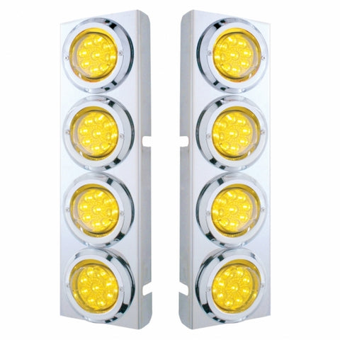 Peterbilt Stainless Front Air Cleaner Bracket w/ Eight 9 LED 2" Reflector Lights & Bezels - Amber LED/Amber Lens