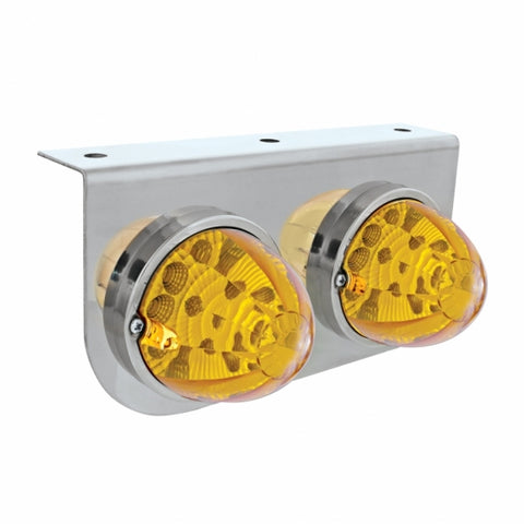 Stainless Light Bracket w/ Two 17 LED Watermelon Reflector Lights - Amber LED/Amber Lens