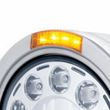 Stainless Bullet Half Moon Headlight 11 LED Bulb & Dual Mode LED Signal - Amber Lens