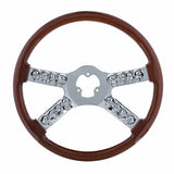 18" Chrome Steering Wheel With Skull Accent - Wood