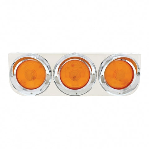 Stainless Light Bracket w/ Three 4" Lights & Visors - Amber Lens
