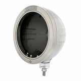 Stainless Steel Bullet Embossed Stripe Headlight No Bulb w/ LED Signal - Clear Lens