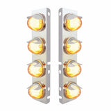 Peterbilt Stainless Front Air Cleaner Bracket w/ Eight 9 LED "GLO" Watermelon Lights & Visors - Amber LED/Clear Lens