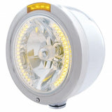 Stainless Steel Bullet Half Moon Headlight H4 w/ Amber LED & Dual Mode LED Signal-Amber Lens