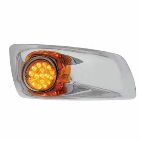 Kenworth T660 Front Bumper Light Bezel w/ 17 LED Clear Style Reflector Light (Passenger) - Amber LED/Amber Lens