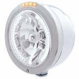 Stainless Steel Bullet Half Moon Headlight H4 w/ White LED & Signal - Clear Lens