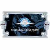 Chrome Two Skull Motorcycle License Plate Frame