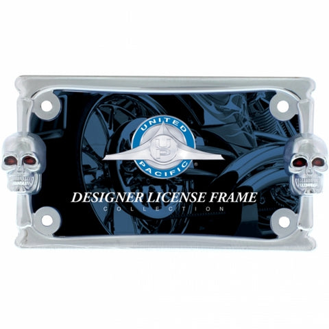 Chrome Two Skull Motorcycle License Plate Frame