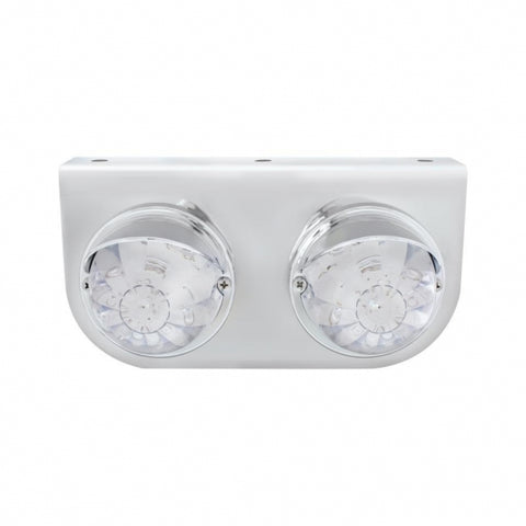 Stainless Light Bracket w/ Two 17 LED Dual Function Watermelon Lights & Visors - Amber LED/Clear Lens