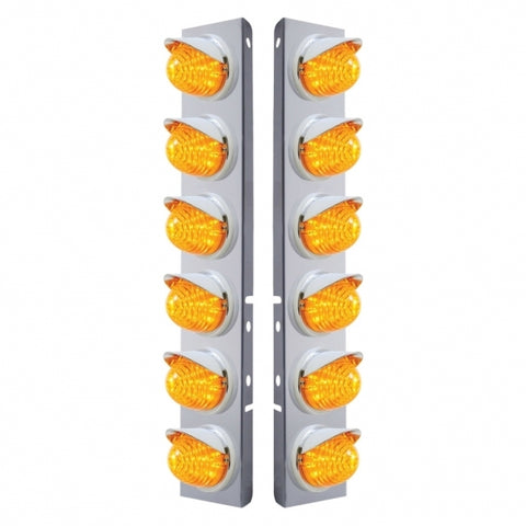 Peterbilt Stainless Front Air Cleaner Bracket w/ Twelve 17 LED Beehive Lights & Visors - Amber LED/Amber Lens