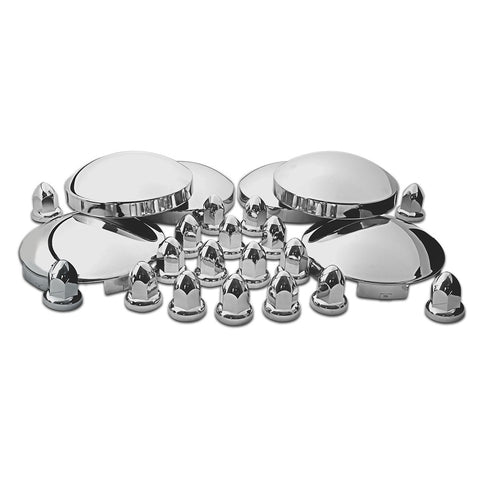 Stainless Steel Front & Rear Hubcap Kit (2 x 6 Notch Front, 4 x 8" Diameter Rear & 60 Push-On Nut Covers)