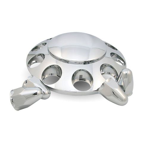 Chrome Plastic ABS Front Hub Cover with Removeable Hubcap & 10 x 1 1/2 Push-On Nut Covers"