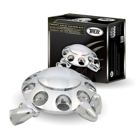 Chrome Plastic ABS Front Hub Cover with Removeable Hubcap & 10 x 33mm Threaded Nut Covers