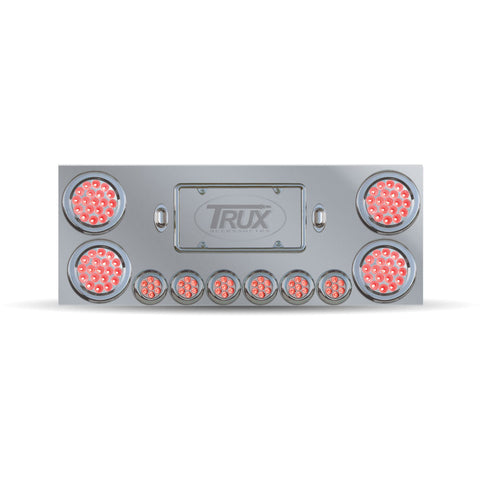 Stainless Steel Rear Center Panel with 2 x 4" & 6 x 2" Dual Revolution, with 2 x 4" Red & 2 License Light LEDs