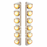 Peterbilt Stainless Front Air Cleaner Bracket w/ Twelve 9 LED Dual Function "GLO" Watermelon Lights & Visors - Amber LED/Clear Lens