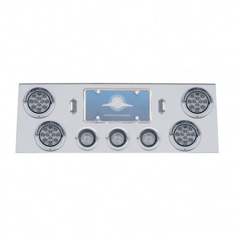 Stainless Rear Center Panel w/ Four 12 LED 4" Reflector Lights & Three 13 LED 2 1/2" Beehive Lights & Visors - Red LED/Clear Lens