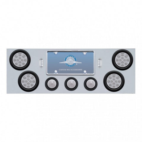 Stainless Rear Center Panel w/ Four 12 LED 4" Reflector Lights & Three 13 LED 2 1/2" Beehive Lights & Grommets - Red LED/Clear Lens