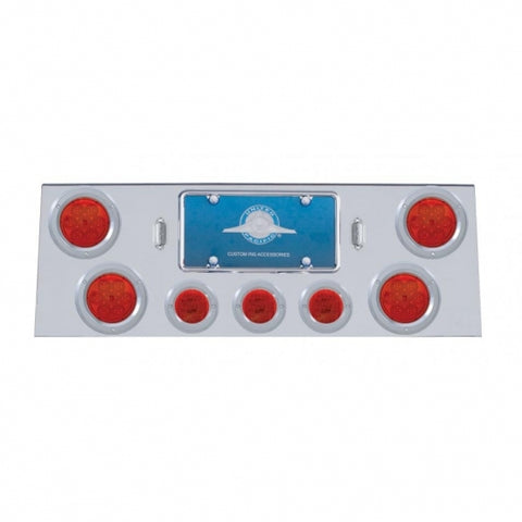 Stainless Rear Center Panel w/ Four 7 LED 4" Reflector Lights & Three 13 LED 2 1/2" Lights & Bezels - Red LED/Red Lens