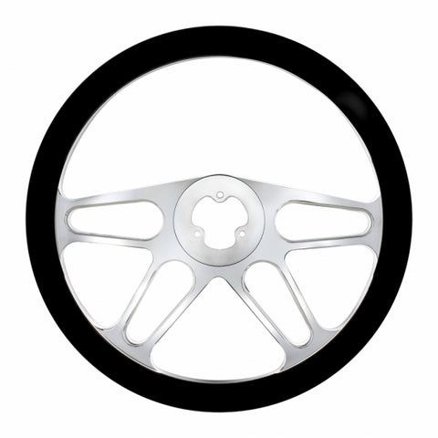 18" Chrome Aluminum "4-Spoke" Style Steering Wheel With Black Leather Rim
