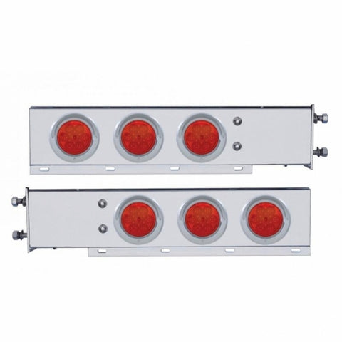 2 1/2" Bolt Pattern Stainless Spring Loaded Light Bar w/ Six 4" 7 LED Light & Visor - Red LED/Red Le