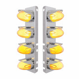 Peterbilt Stainless Front Air Cleaner Bracket w/ Eight 9 LED Dual Function "GLO" Watermelon Lights & Visors - Amber LED/Clear Lens