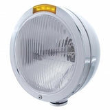 Stainless Steel Bullet Classic Headlight H4 Bulb & LED Turn Signal - Amber Lens