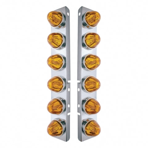 Peterbilt Stainless Front Air Cleaner Bracket w/ Twelve Glass Watermelon Lights & Stainless Bezels - Amber Lens