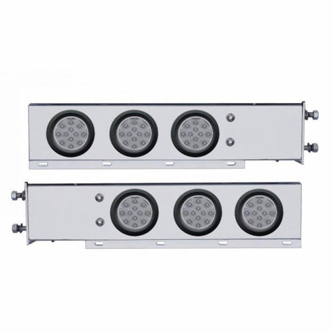 3 3/4" Bolt Pattern Deluxe Stainless Spring Loaded Light Bar w/ Six 12 LED 4" Light & Grommets - Red LED/Clear Lens