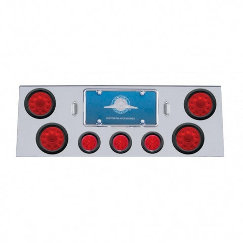 Stainless Rear Center Panel w/ Four 10 LED 4" Lights & Three 13 LED 2 1/2" Beehive Lights & Grommets - Red LED/Red Lens