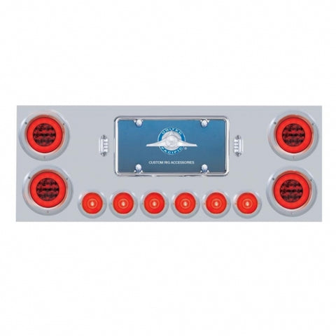 Stainless Rear Center Panel w/ Four 21 LED 4" "GLO" Lights & Six 6 LED 2" "GLO" Lights & Bezels - Red LED/Red Lens