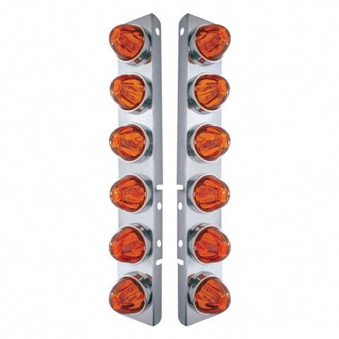 Peterbilt Stainless Front Air Cleaner Bracket w/ Twelve Glass Watermelon Lights & Stainless Bezels - Dark Amber Lens